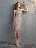 New Sliver Women Short Party Prom Dress Elegant Off Shoulder Beads Sequin Dress