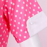 2023 Button Front Polka Dot Vintage High Waist Runway Midi Tunic Dress Women V Neck Short Sleeve Casual Retro Swing Dresses