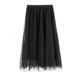 Vintage Large Swing Tulle Women Summer Korean Black Long High Waist A-Line Skirt