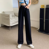 Women High Waist Casual Jeans Korean Style Solid Color All-match Ladies Straight Denim Pants