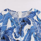 Tropical Print Blue and Red Patchwork Women Vintage Style Cotton O Neck Elegant Party Plus Size Retro Dress