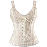 Women's Sexy Lace up Satin jacquard corset Shoulder Straps Zipper overbust Corset Vest Vintage Corsets Plus Size S-6XL