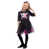 New Halloween Costumes for Girls Sweet Skull Dress Costume Black Color Kids Cosplay Cloth