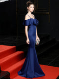 Navy Blue Formal Evening Dresses Mermaid Elegant Evening Dress Long Leaf edge Sling Prom Gowns Backless Robe De Soriee