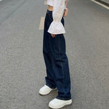 Women High Waist Boyfriend Jeans Korean Style Vintage Streetwear Loose Ladies Denim Wide Leg Pants