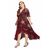 Floral Print Summer 5XL Plus Size Women Boho V Neck Ruffle Long Bohemian Party Wrap Dresses