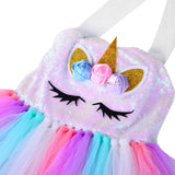 Sequined Pastel Girls Unicorn Dress with Long Trailing Unicorns Costume for Kids Girl Princess Birthday Party Halloween Dresses
