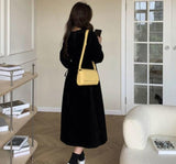 Black Midi Dress Women Elegant One Piece Dress Korean Fashion Winter Vintage Clothing Long Sleeve Evening Party Dress Polo
