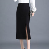 Summer Elegant Midi Pencil High Waist Bandage Black Elastic Bodycon Skirts