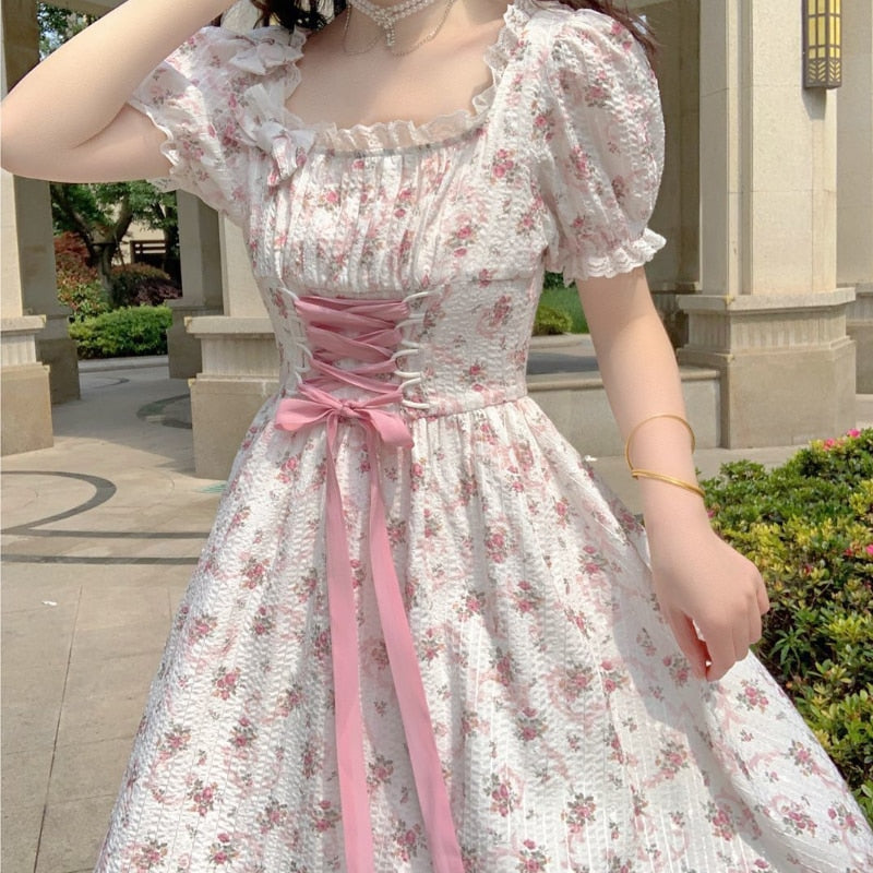 Buy Floral Chiffon Long Dress / Korean Style Women Dress / V-neck Short  Sleeve Spring Summer Midi Dress / Bridesmaid Dress Online in India - Etsy