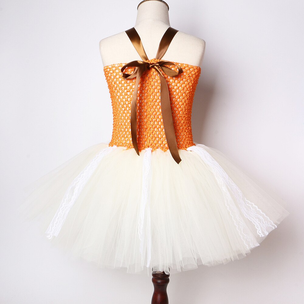 Orange Beige Princess Dresses for Baby Girls Dress Up Costume for Kids Halloween Tutus with Lace Flower Crown Girl Birthday Gift