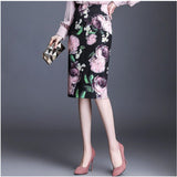 Vintage Floral Print Women Korean Office Streetwear Bodycon High Waist Ladies Midi Skirt