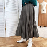 Women High Waist Pleated Solid Suede Elegant Zipper A-Line Skirts