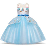 Unicorn Party Princess Costume Kids Flower Lace Mesh Tutu Ball Gown Wedding Birthday Rainbow Dress For Girls
