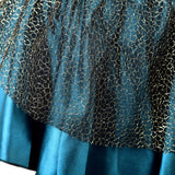 Women Sexy Peacock Blue Corset Dress Vintage Satin Waist Cincher Corset Bustier Lingerie Top With Mesh Mini Pleated Skirt Set