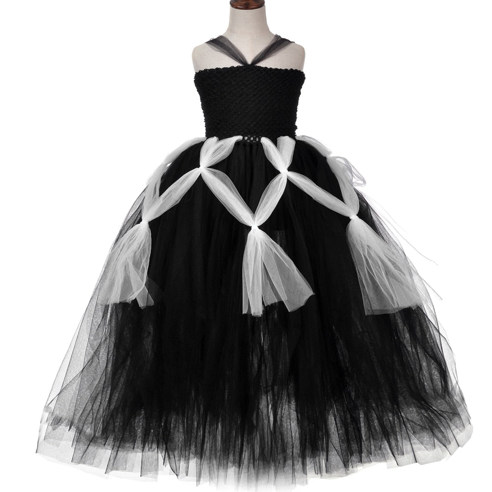 Black Spider Hallloween Costume for Girls Kids Long Witch Tutu Dress Children Fancy Dresses Party Tulle Outfit Gown Ankle Length