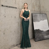Sleeveless Tassels Evening Dress Halter-Neck Formal Dress For Women Backless Long Robe De Soriee Sequin Prom Mermaid Party Dress