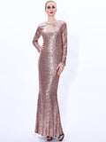Ramadan Sequins Arab Slim Muslim Dress Floor-Length Prom Gowns Full-Sleeve Mermaid O-neck Vestios
