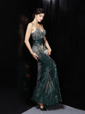 Gradient Sequins Cocktail Dress V-Neck Backless Sexy Sleeveless Party Dress Women Spaghetti Strap Formal Prom Party Gown