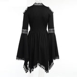 Retro Lace Floral Emo Black Dress Women Irregular Hem Ruffles Sundress O Neck Long Sleeve Slim Fit Spring Autumn Gothic Dresses