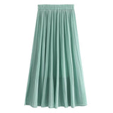 Summer Korean Casual Chiffon Midi Long Women White Pink Pleated A Line High Waist Mid-length Skirt