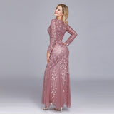 Plus Size Evening Dresses Mermaid O Neck Full Sleeve Lace Appliques Tulle Long Party Gown Robe Soiree Elegant Formal Dress