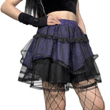 Grunge Mini Ball Gown Skirt Lolita Harajuku E-girl Women Gothic Lace Skirts Leopard Print High Waist 90s Vintage Emo Alt Clothes
