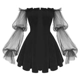 Gothic Women Dress Fashion Black Long sleeve Vintage Elegant Office Lady Date Night Sundress A-Line Cool Girls Female Vestidos