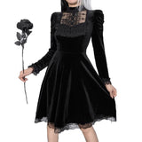 2022 Gothic Vintage Velvet Midi Dress Aesthetic Punk Hight Waist Lace Tirm Mesh Mini Dresses Fairy Grunge Partyclub Robe Femme