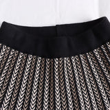 Women Elastic High Waist Winter Pleated Skirts Casual Geometric Knitted Midi Long Skirt