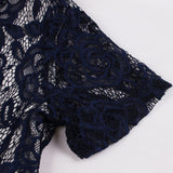 Navy Blue Lace Formal Short Sleeve Patchwork High Waist Robe Pin Up Swing Evening Party Dresses