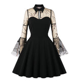 Embroidery Women Party Dress Black Flare Long Sleeve Valentine Sundress Butterfly Retro 60s Gothic Costume Midi Swing Dresses