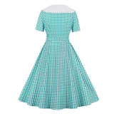 Gingham Print High Waist Women Vintage A Line Midi Cotton Fabric Double Breasted 1950S Rockabilly Plaid Dress