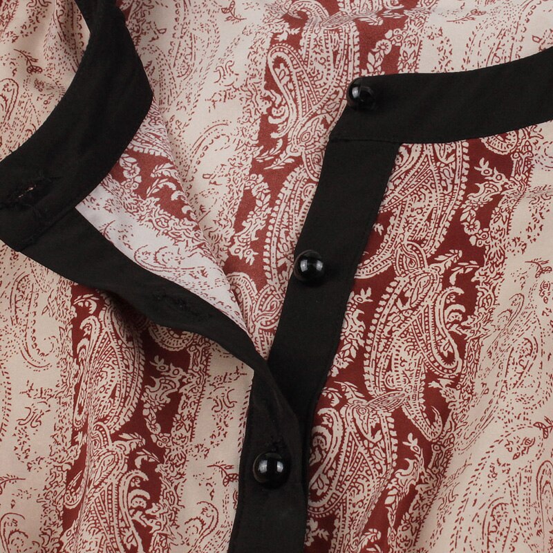 Color Block Vintage Floral Print Elegant Party Women O-Neck Button Up Elastic Waist Robe Midi Dresses