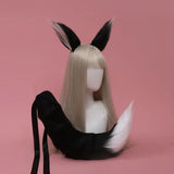 2pcs Cat Ears and Wolf Fox Animal Tail Cosplay Costume Faux Fur Hair Clip Headdress Halloween Birthday Party Plush Set