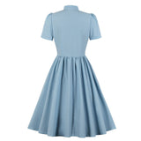 Vintage 50s 60s Retro Women Summer Short Sleeve Button Robe Pin Up Swing Office Ladies Dresses