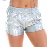 Summer Women Metallic Elastic Waist Shiny Hot Pants Rave Dance Booty Shorts with Pockets Club Bottoms