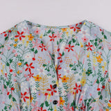 V Neck Single Breasted Multicolor Print High Waist Summer Women Ruffle Hem Sleeveless Vintage Pleated Dress