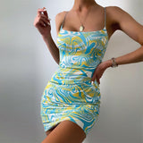 Print Spaghetti Strap Backless Women Bodycon Bandage Dress Summer Fashion Sleeveless Elegant Sexy Party Dresses