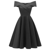 1950s Black Vintage Off Shoulder Runway Tunic Midi Robe Pin Up Elegant Retro Dress