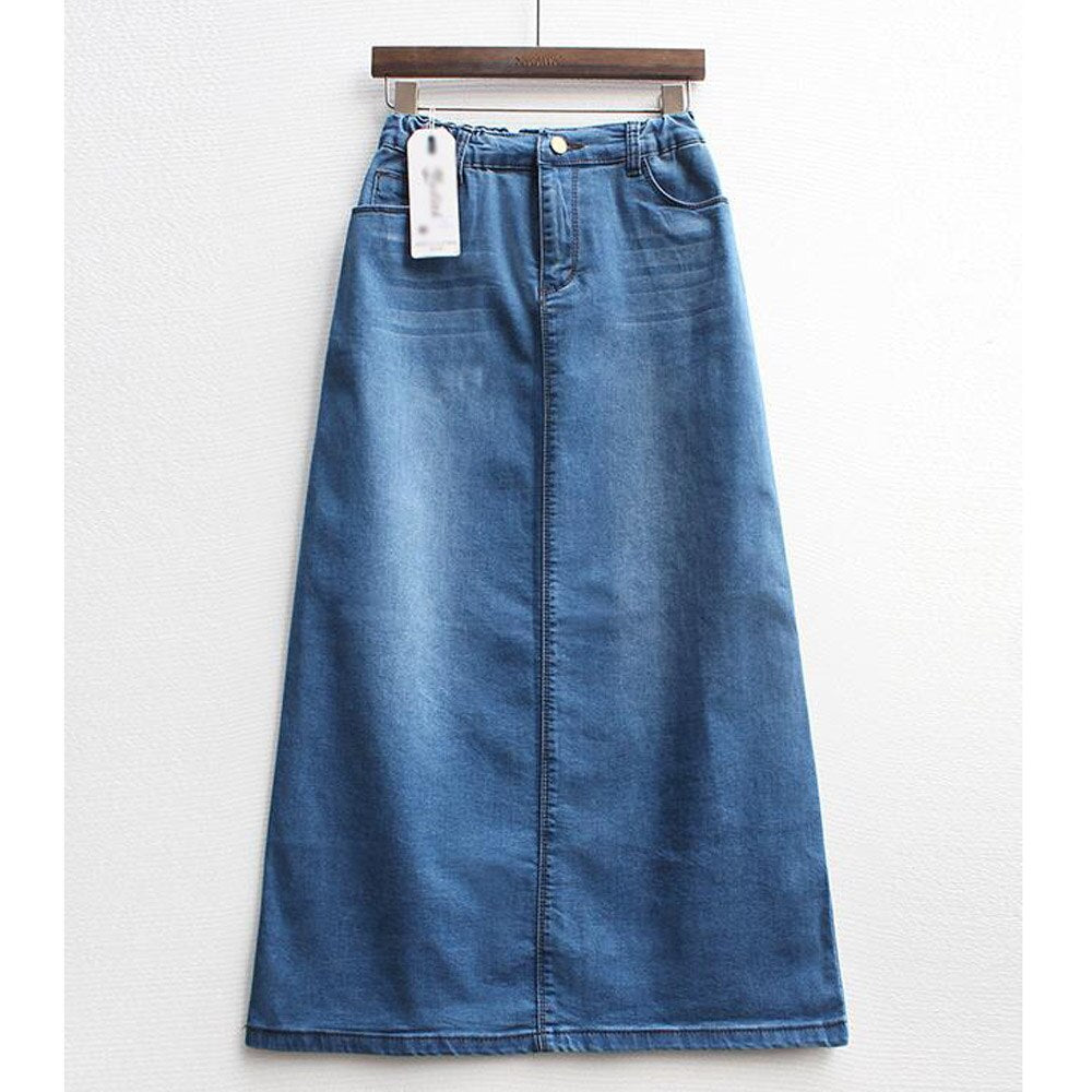 Women Long Casual Denim Summer High Waist A-Line Jeans Streetwear Sexy Solid Party Maxi Skirts