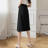 Office Lady Elegant Long Summer Korean Style Solid Color All-match Ladies High Waist A-line Skirt