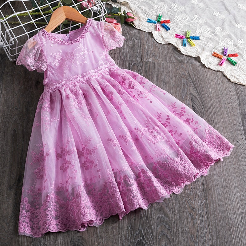 Girls Dress Casual Flower Embroidery Princess Birhtday Party Baby Girl Clothes Summer Dress Kids Clothes Children Lace Frocks