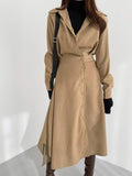 Women Shirt Dresses 2021 New Spring Long Sleeve Female Office Work Dress Vintage Turn-down Neck Midi Ladies Dresses