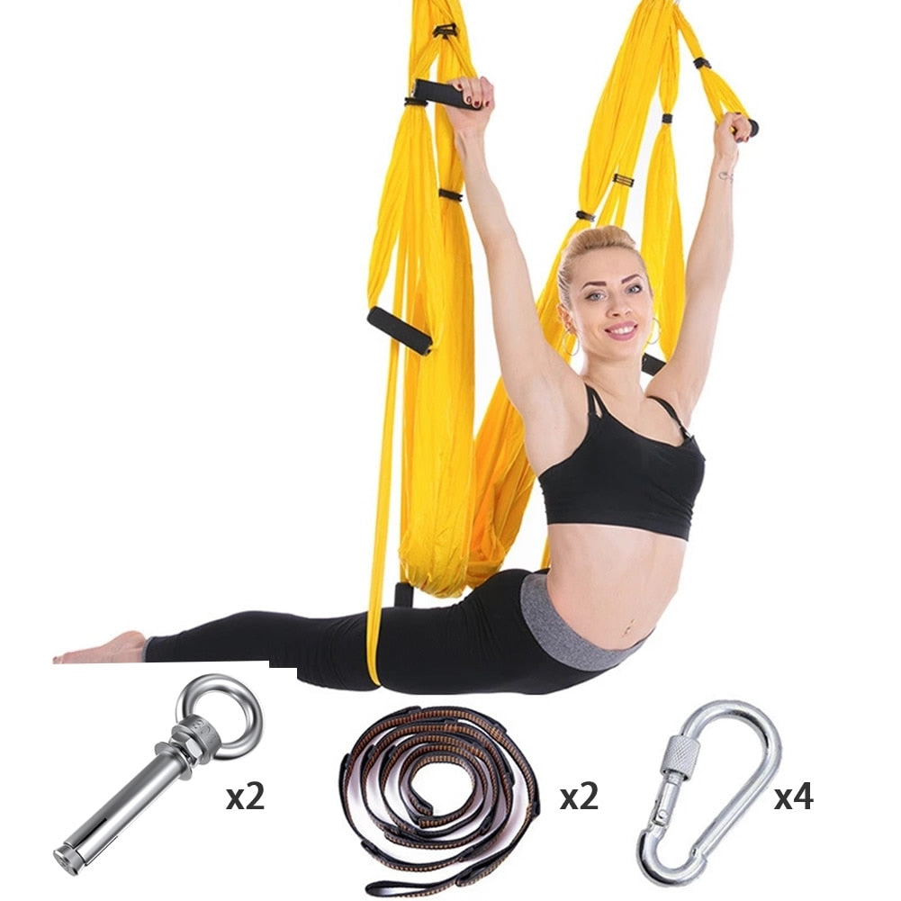 Full Set 6 Handles Anti-gravity Aerial Yoga Ceiling Hammock Flying Swing Trapeze Yoga Inversion Device Home GYM Hanging Belt