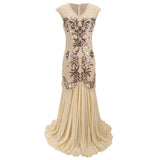 Women¡¯s 1920s Long Party Beaded Sequin Evening Gown Gatsby Flapper Dress V-Neck Sleeveless Chiffon Maxi Dress