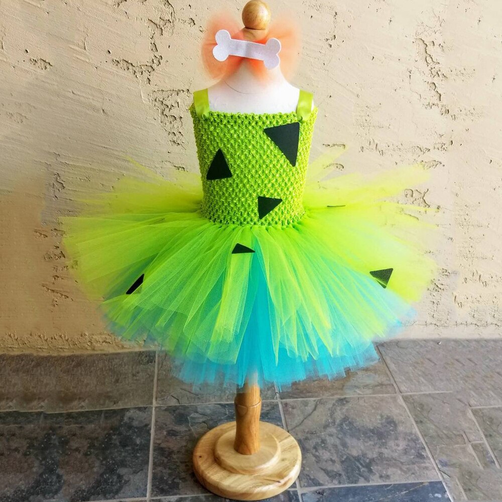 Flinstones Pebbles Tutu Dress for Baby Girls Birthday Halloween Costumes for Kids Girl Pebblestone Princess Dresses Outfit 1-14T