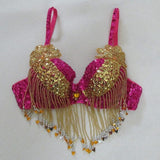 Glitter Tribal Floral Belly Dance Sequin Bra Top 34A/34B/36A Rhinestone Beaded Fringe Top Festival Rave Cabaret Party Outfits