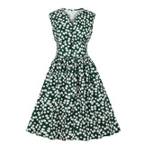 Floral Print Vintage Sleeveless High Waist Button Robe Pin Up Swing Casual Dresses