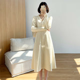 2023 Autumn Winter Women's Long-Sleeved Sweater Outwear Cardigan Suit Collar Singles Breasted Knitted A-line Dress